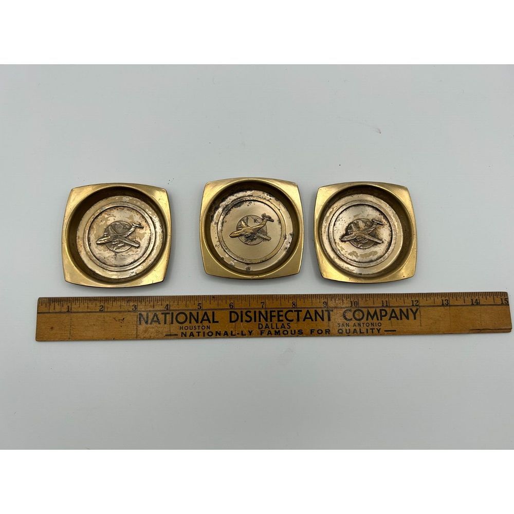 Vintage Lot of 3 Hyde Park Brass Airplane Coasters Aviation Collector